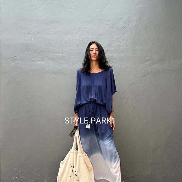 STYLE PARK MAXI KAFTAN DRESS - BNWT - ONE SIZE - COBALT BLUE/WHITE OMBRE - Picture 6 of 12